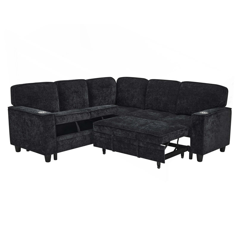 Canapé en L avec canapé-lit, canapé-lit avec siège de rangement, canapé modulaire à 5 places avec port USB, canapé modulaire pour salon, appartement