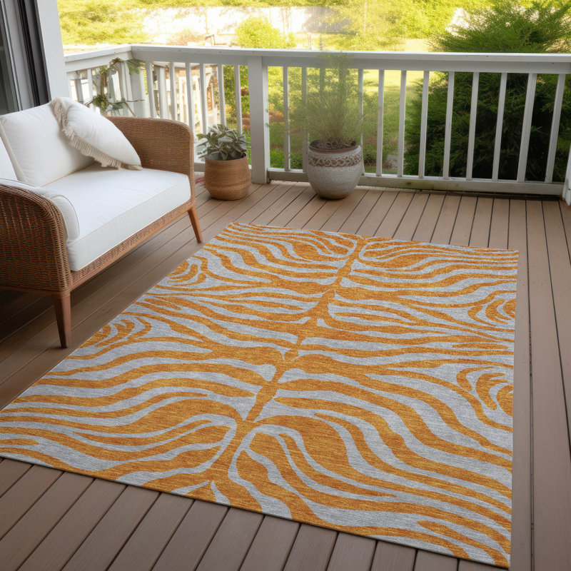 Fernelle Orange Washable Indoor-Outdoor Rug - , 8' x 10'