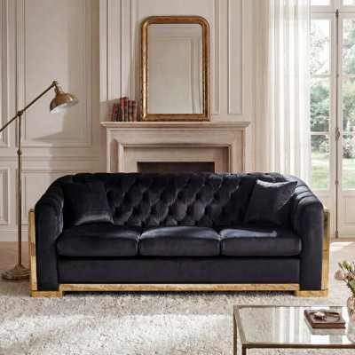 Canapé capitonné de luxe de 213 cm avec incrustations métalliques