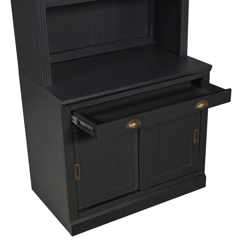 83.4"Tall Bookshelf With LED Lighting,  Bookcase With Sliding Doors And Open Shelves,Storage Bookshelf, Black