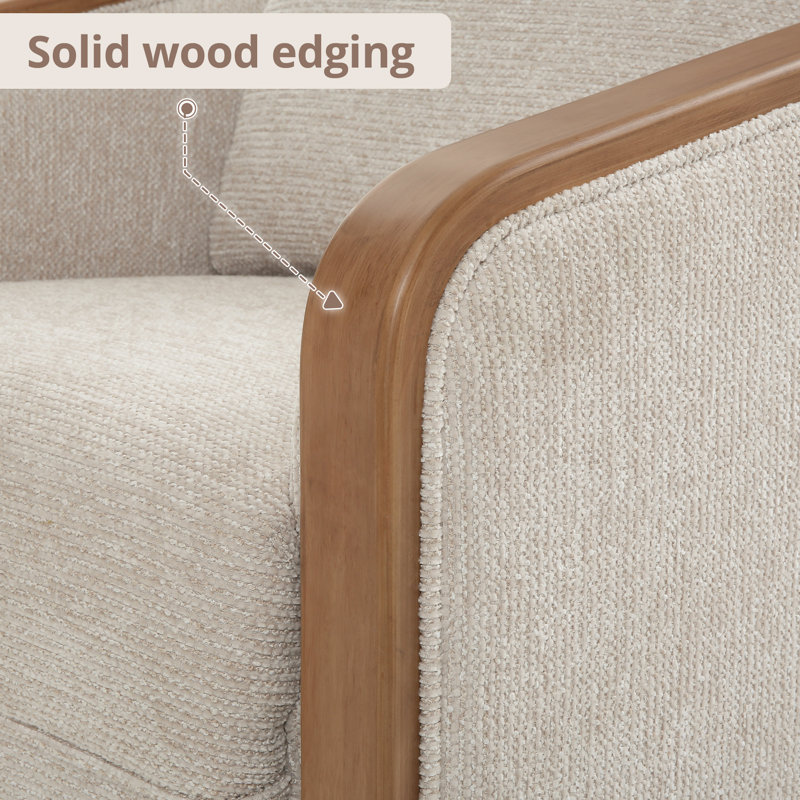 Dove 29.2" Wide Upholstered Swivel Accent Barrel Chair with Solid Wood Frame, Dark Natural Wood, Wheat Color Chenille