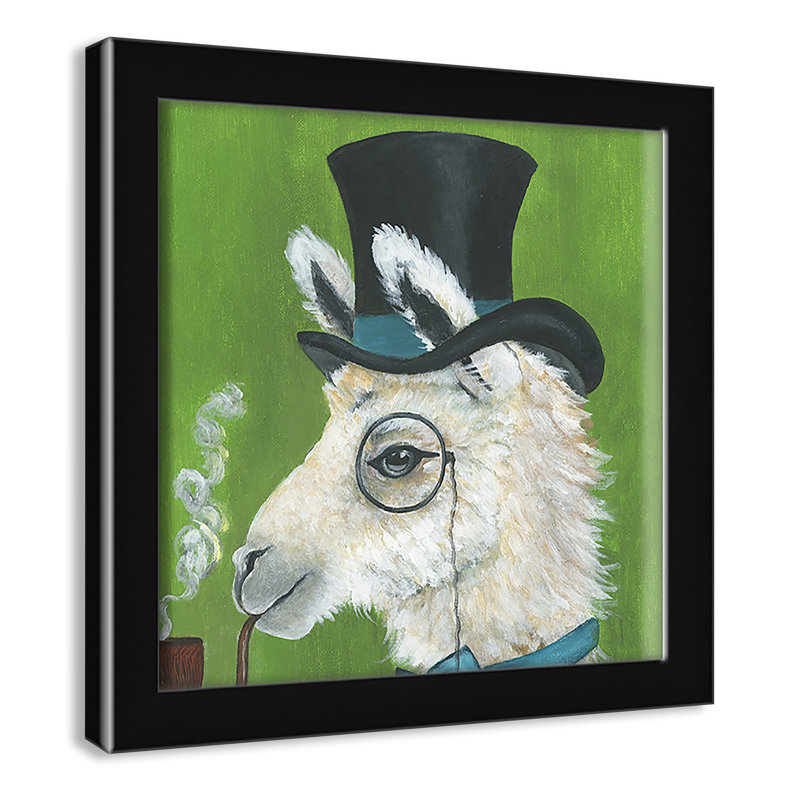 Lama et tuyau, art encadré, H 9 po x l 9 po x P 1,18 po, Cadre noir