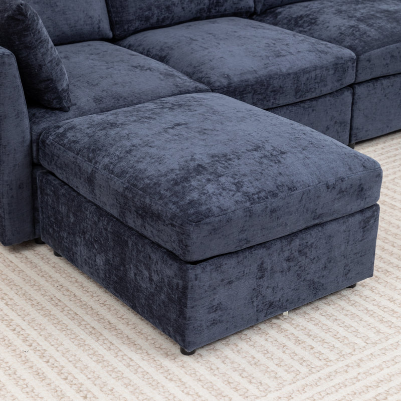 Wilroy 7-Piece Upholstered U-Shaped Sectional Sofa, Blue
