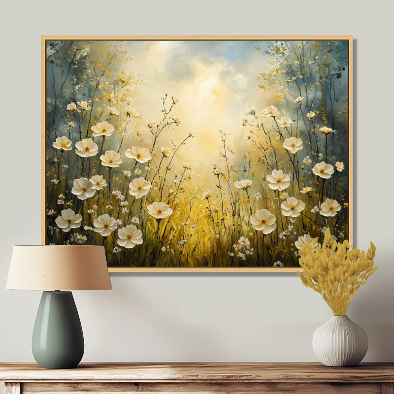 Ilyanna - Floral Wall Art, H 24 po x l 32 po, Impression encadrée flottante, Crème, crème