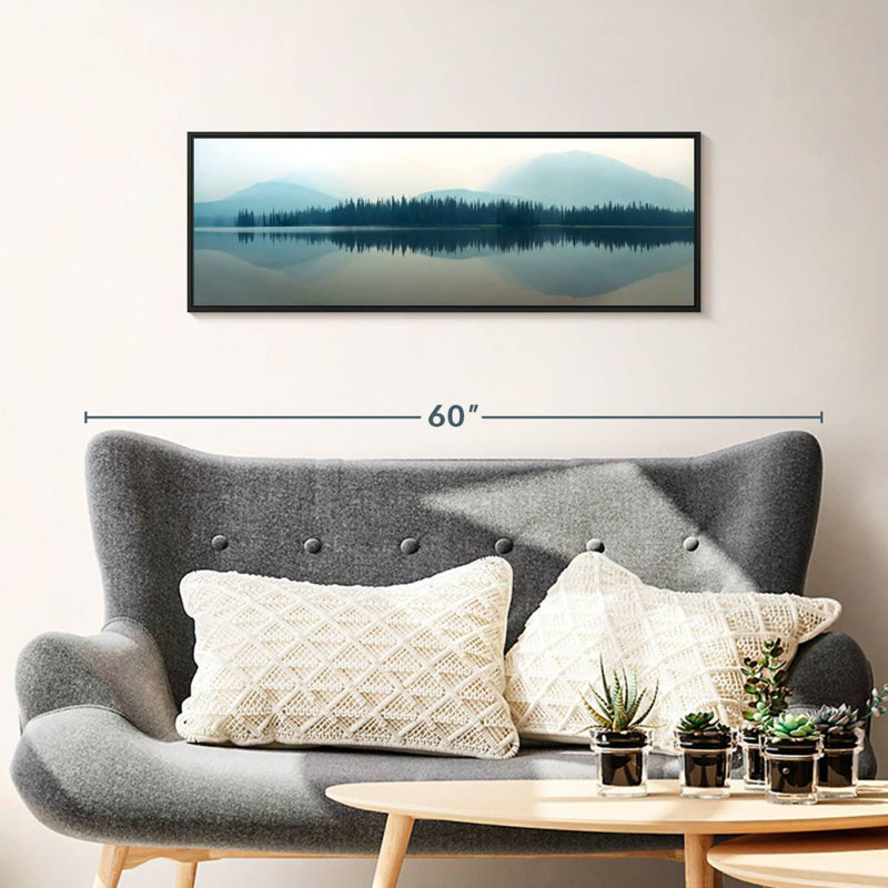 Lakeside Mountain Forest, Floating Frame Black, 37" X 13"