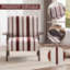 Fauteuil en tissu à rayures rouges et blanches, monobloc, accoudoirs élargis, mousse haute densité, structure en bois massif, dossier ergonomique