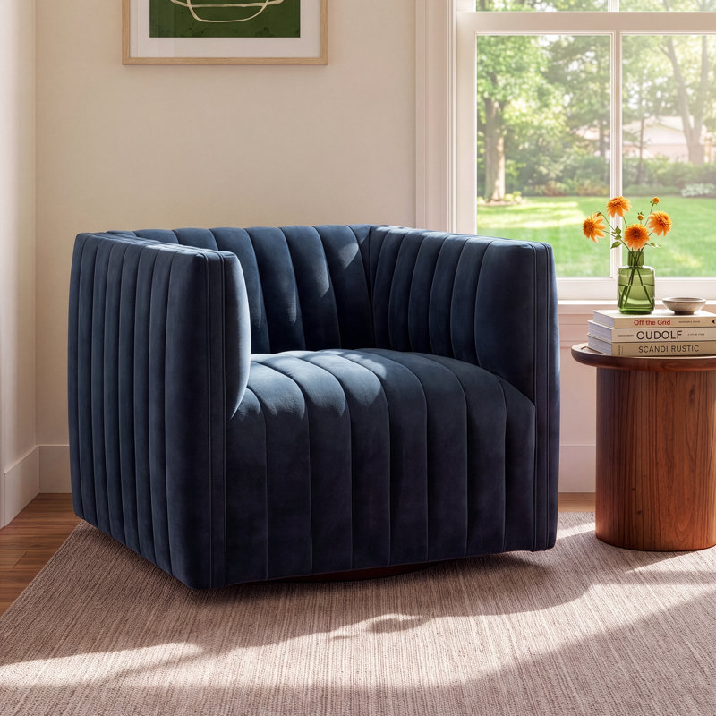 Augustine Swivel Armchair, Sapphire Navy Polyester Blend