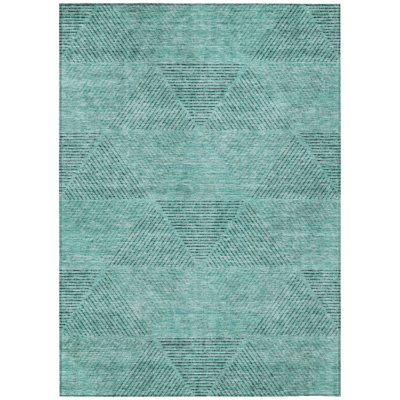 5' X 8' Teal Blue And Aqua Geometric Washable Indoor Outdoor Area Rug