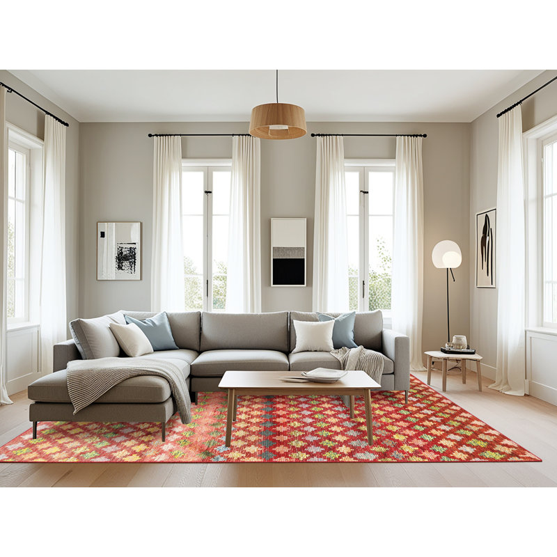 Tapis rouge à motif géométrique, Rectangle 8 pi x 12 pi