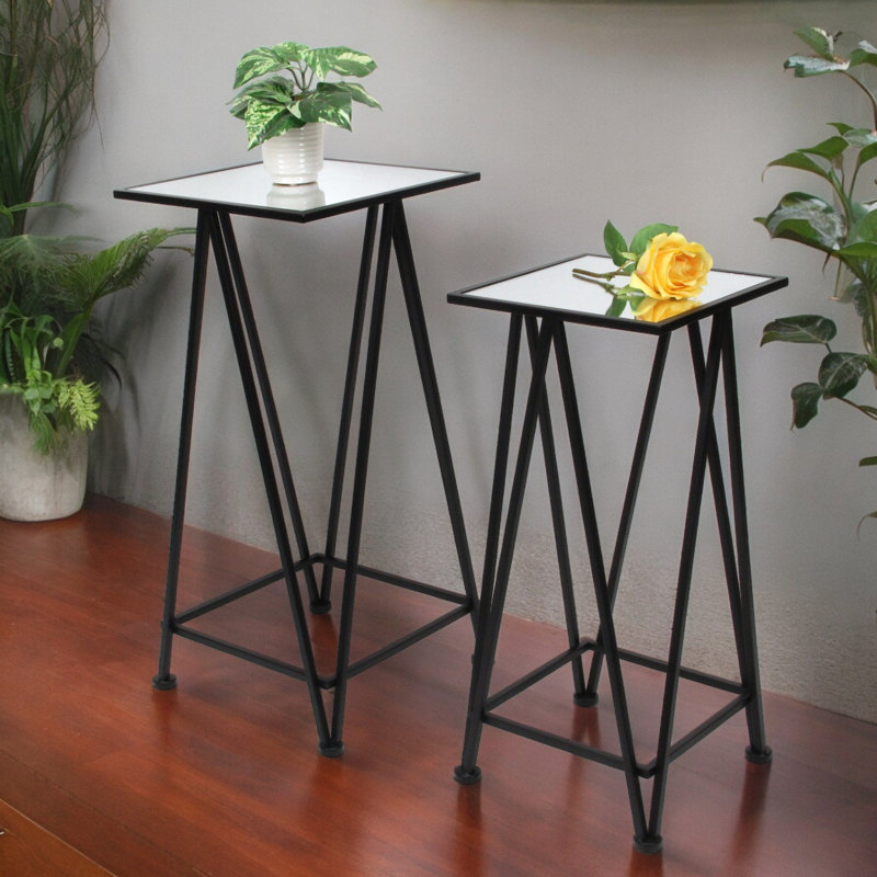 Aeriva Set of 2 Square Metal Modern Tables | Mirror Top |, Black
