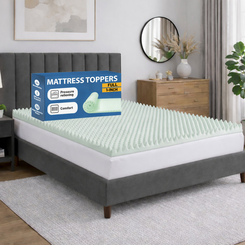 Convoluted Egg Shell Design Mattress Topper, High-Density Supporting Bed Pads, Full, 1", Beige