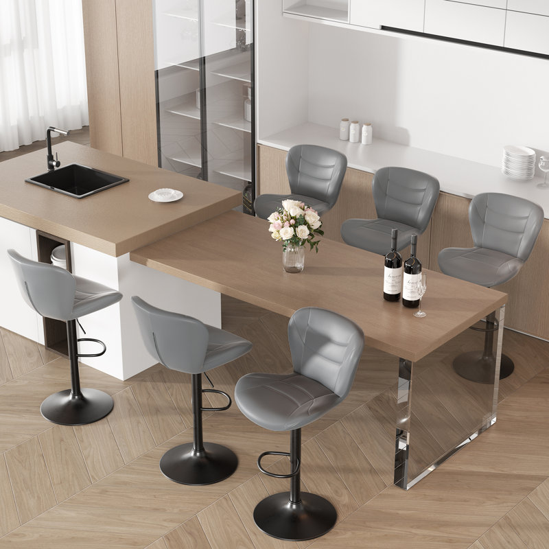 Adjustable Height Counter Stool with Metal Frame, 6, Light Grey