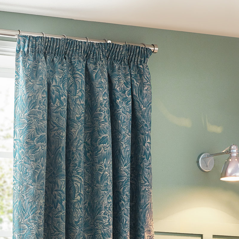 Grantley Jacquard Pencil Pleat Curtains, Blue, Width 168 x Drop 229 cm