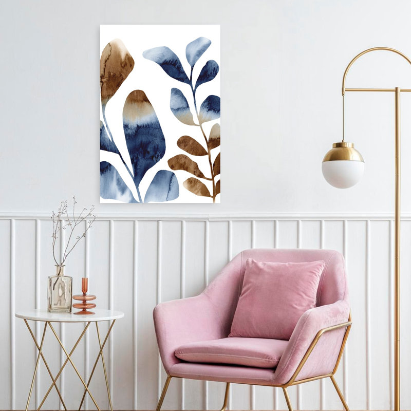 Aquarelle, feuilles, brun, 1, abstrait, contemporain, nature élégante, 24" H x 16" W