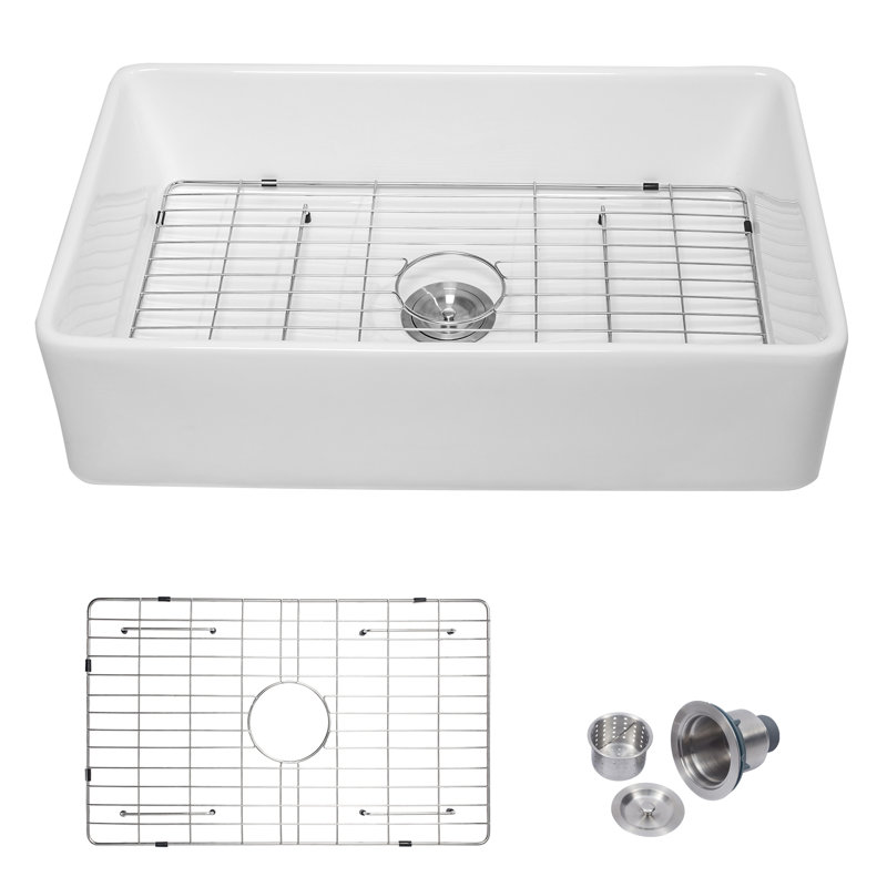 33'' L Single Bowl Ceramic Kitchen Sink, 10" H x 33" L x 20" W
