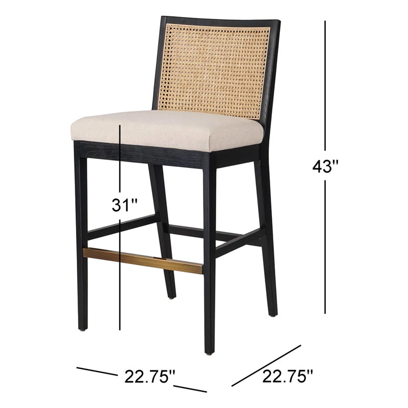 Antonia Cane Armless Counter & Bar Stool, Bar Stool (31" Seat Height), Natural/Black
