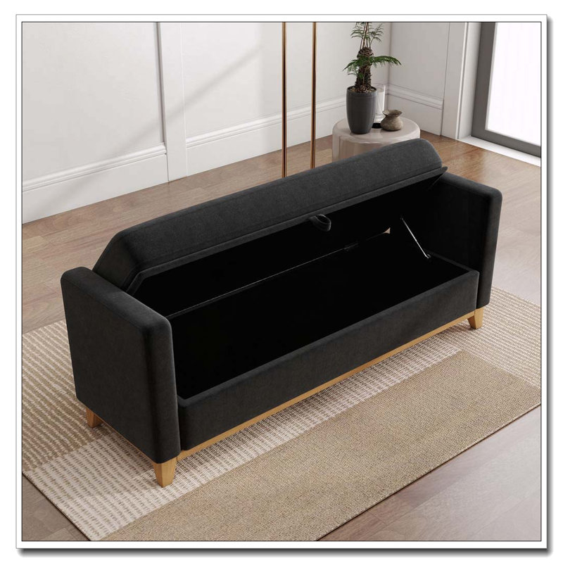 Banc rembourré en bois massif, 66 po + rangement, Noir + neutre 11