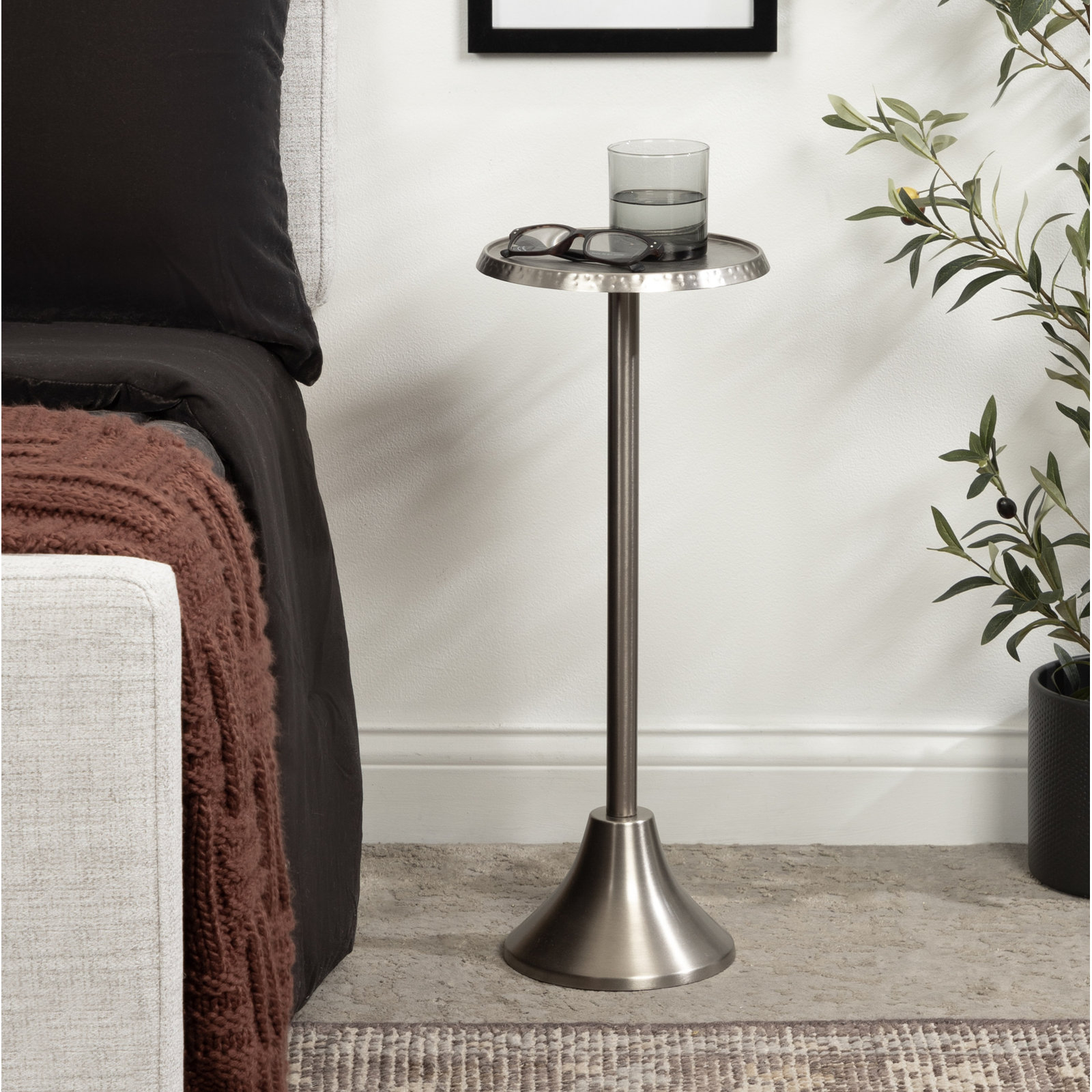 Deanna End Table, 23" H x 9" W x 9" D, Matte Silver Base/Matte Silver Top