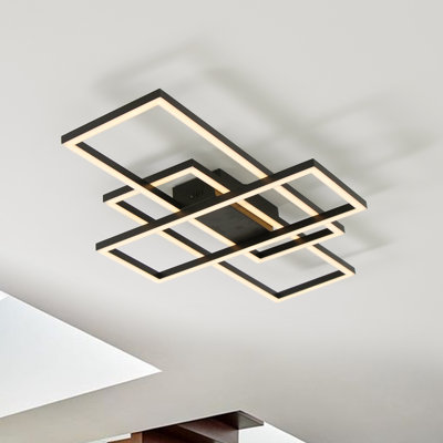 Modern Ceiling Light Led 90W Black Rectangle Flush Mount Remote Dimmable