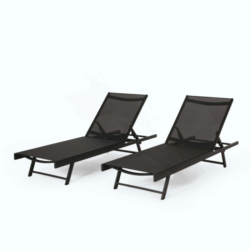 Ensemble de chaises longues à structure en aluminium avec sièges en filet et positions réglables pour le confort extérieur, 2