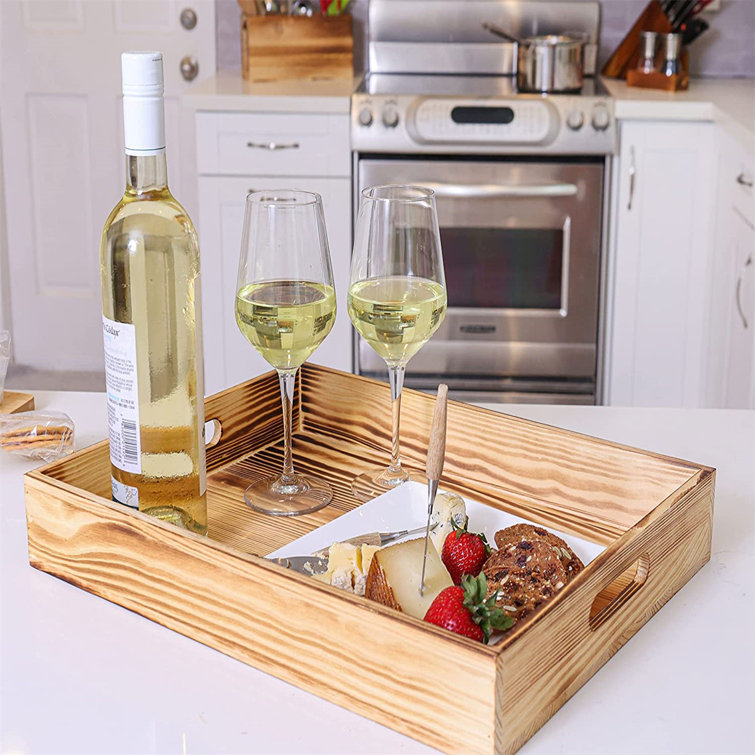 Coffee Table Tray Wooden Serving Trays Rectangular Wood Serving Tray with  Handle, Tray for Living Room Long Narrow Tray for Serving Wine Serving