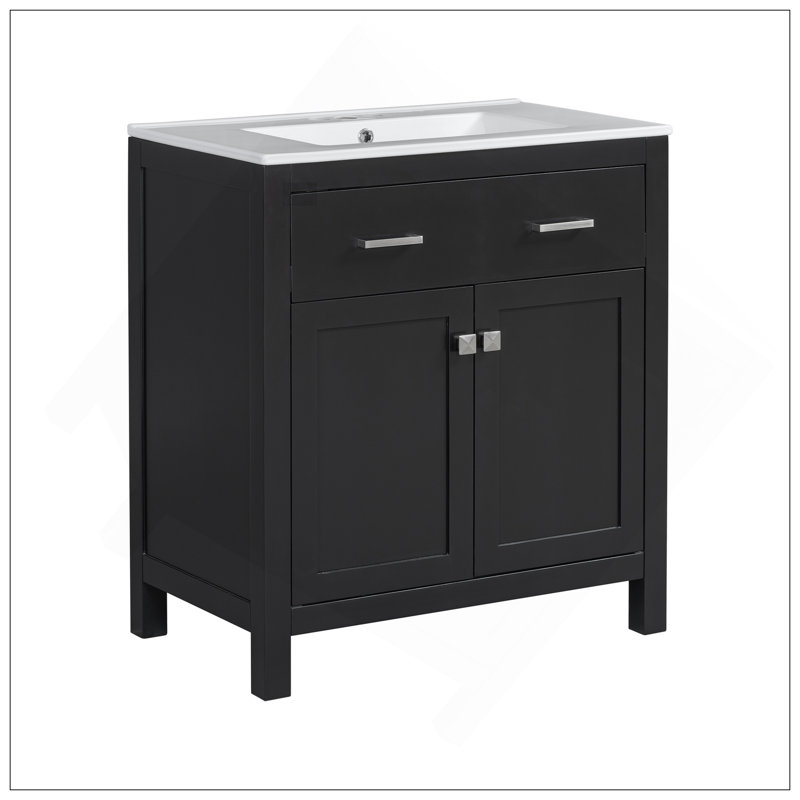 Ensemble de meuble-lavabo moderne sophistiqué de 60 po avec lavabos doubles (séparés), lavabos doubles en céramique, tablette réglable, portes à fermeture en douceur et tiroir rabattable - Solution de salle de bain moderne pour salles de bain spacie