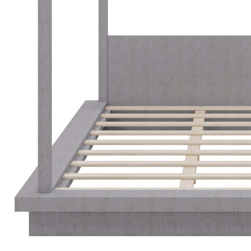 Lit à baldaquin en bois avec tête de lit, lit plateforme à baldaquin rustique pour adolescents, adultes, King, Grey