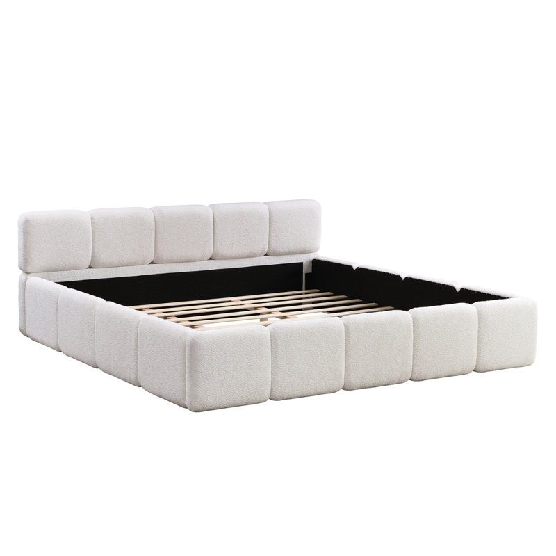 Lit plateforme tapissier Boucle, Très grand lit