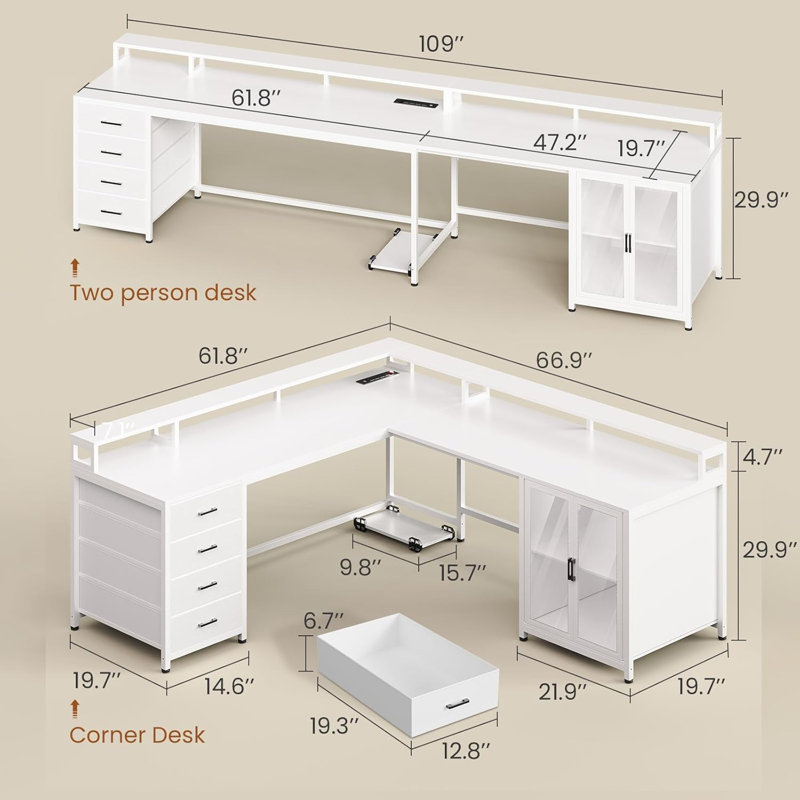 Bureau réversible avec prises encastrées Hansbury, Blanc