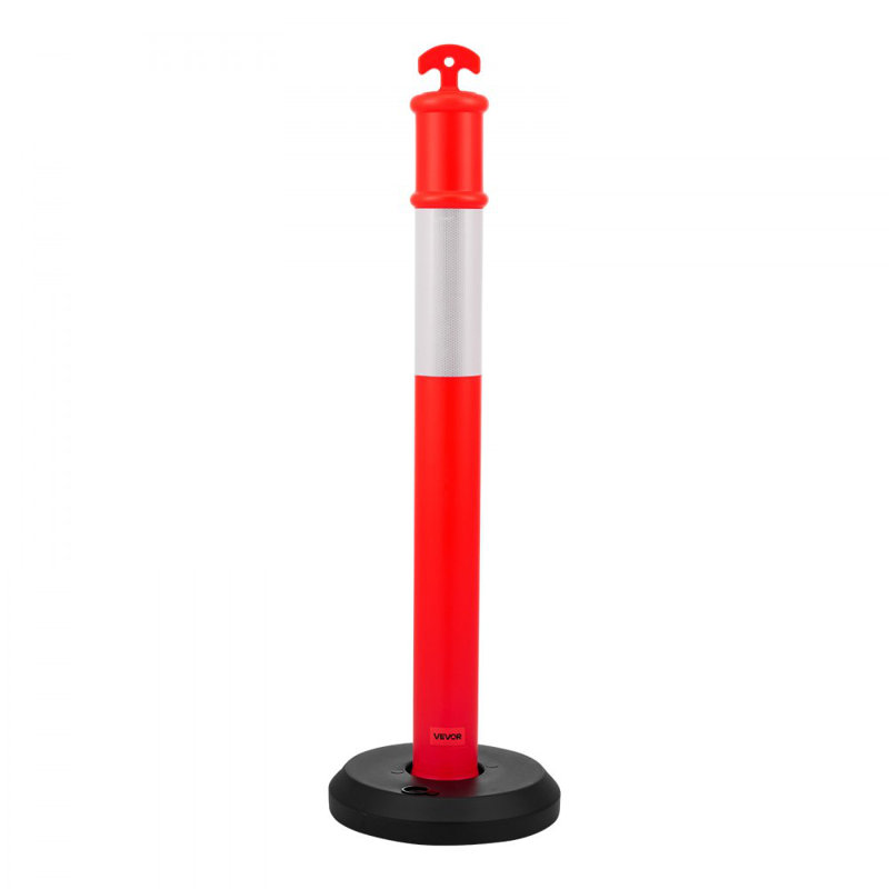 Poteaux de délimitation de la circulation, cônes de sécurité de la circulation de 48 pouces avec base remplissable et bandes réfléchissantes, poteaux de délimitation robustes pour chantier de construction, parc de stationnement, contrôle des foules, rouge