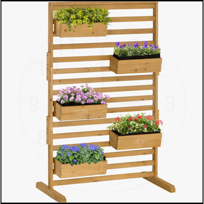 Support à treillis en bois avec 5 boîtes à fleurs suspendues
