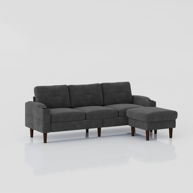 Canapé et méridienne rembourrés 2 pièces Geppie, Mélange de polyester gris foncé, H 31,8 po x l 78 po x P 42,73 po