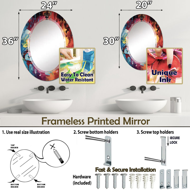 Fiarvayle - Miroir mural Glam ovale, 30 po x 20 po
