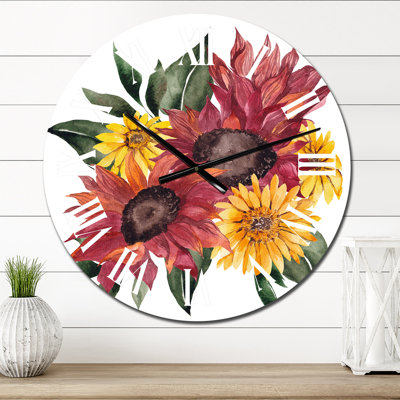 Bouquet d'automne avec fleurs rouges et jaunes II - Horloge murale traditionnelle