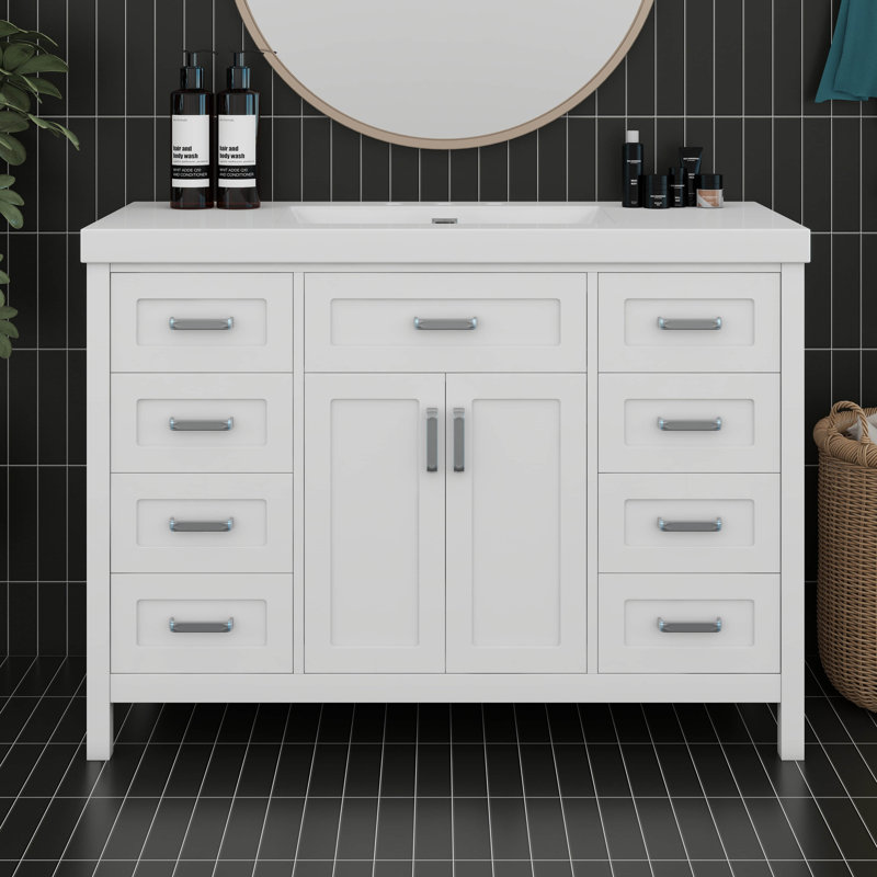 47" Bathroom Vanity Without Sink, Modern Solid Wood Storage Cabinet With 2 Soft Closing Doors & 8 Drawers, Soft Close System