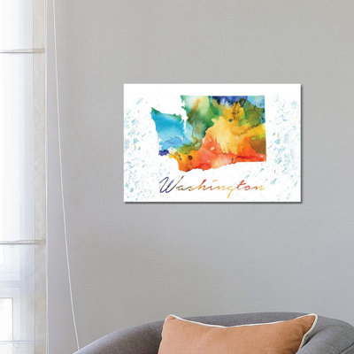 Washington State Colourful - Wrapped Canvas Print