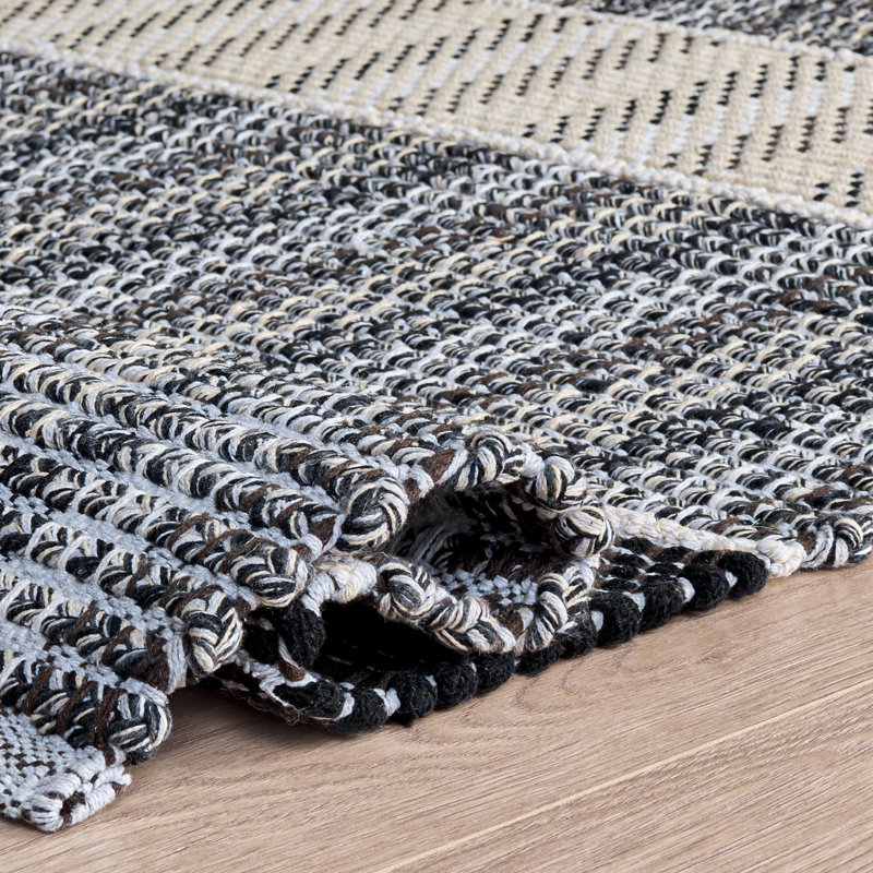 Braided 764 Hand Woven Cotton Pile Striped Rug, Rectangle 4' x 6'