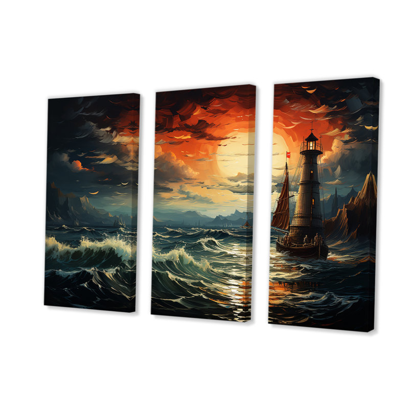Phare de la mer orageuse 4 - art mural phares, H 28 po x l 36 po, Toile tendue