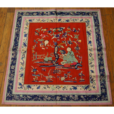 Vintage Textile Chinese Allover Floral Red 1950s Rug