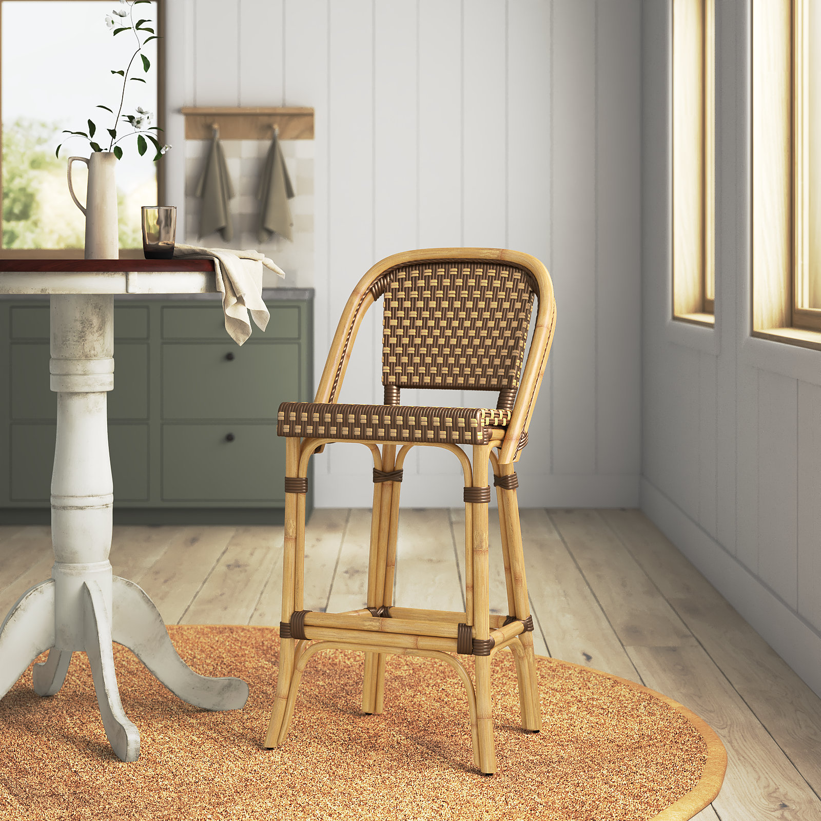 Euporie 28" High Woven Rattan Bar Stool, Brown