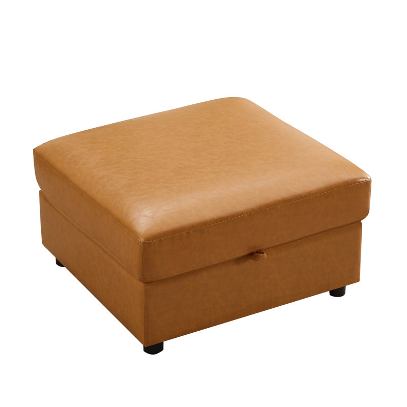 Storage Ottoman in Leather-Like Microfiber, Orange