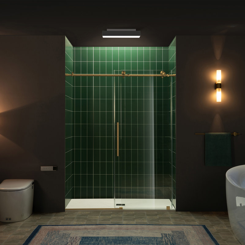 Porte de douche coulissante simple sans cadre de 56 à 60 po de largeur x 80 po de hauteur avec verre trempé transparent de 5/16 po (8 mm)