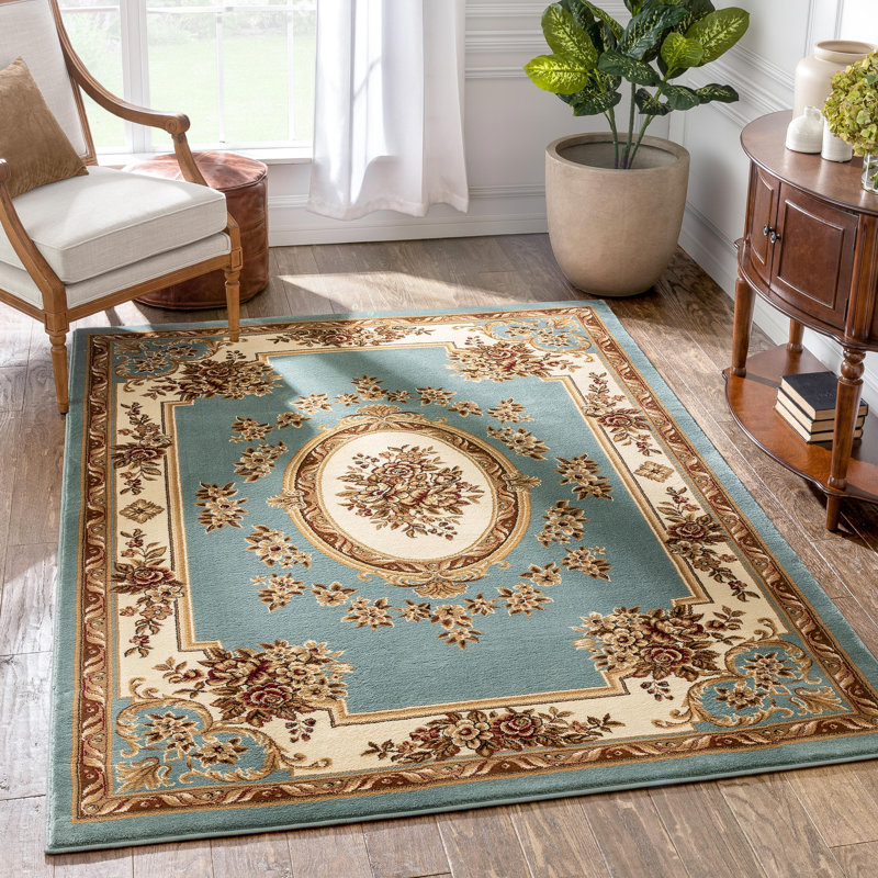 Tapis oriental bleu clair Colindale, Rectangulaire 3 pi 11 po x 5 pi 3 po