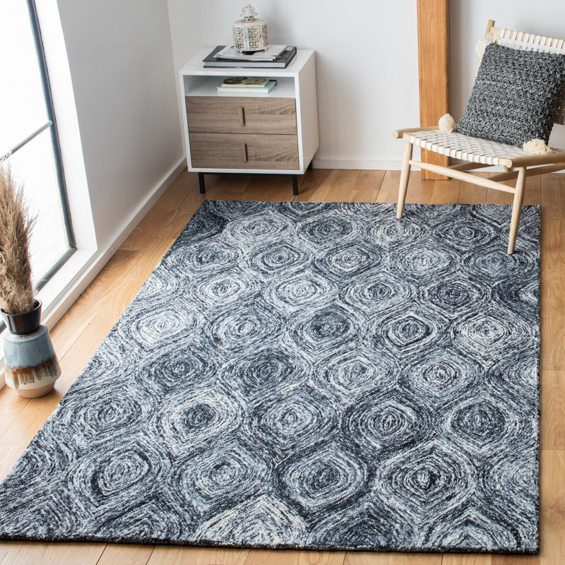 Alora Geometric Hand Tufted Wool Grey/Blue Area Rug, Rectangle 9' x 12'