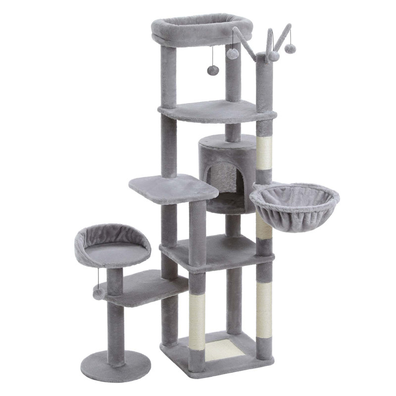 Gray Multi-Level Cat Tree with Hammock and Scratching Post