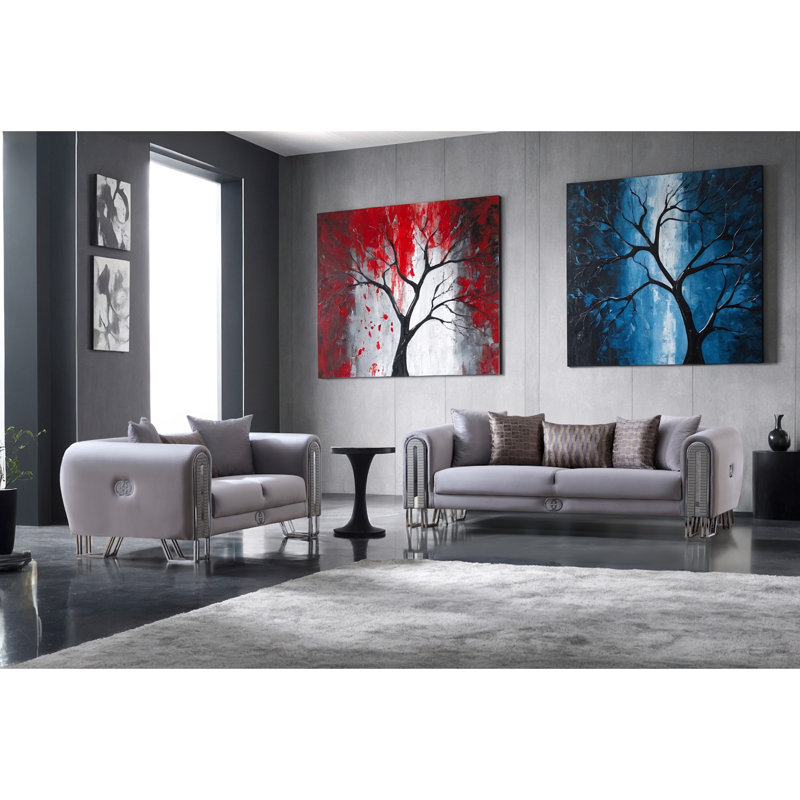 Ensemble de salon en velours 2 pièces Conta, Gris