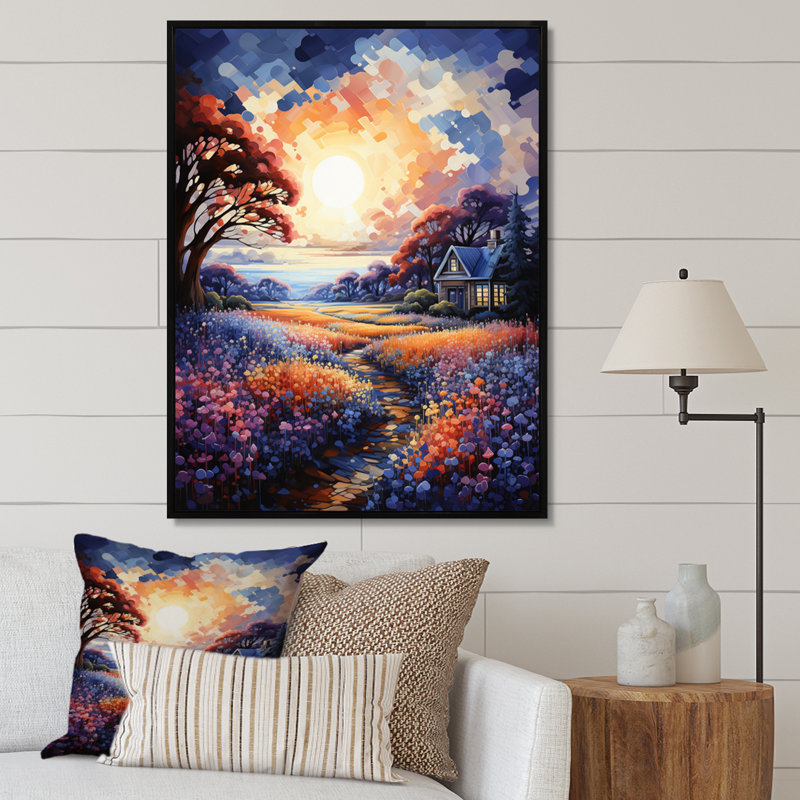 «Blue Bonnet Bliss Field II», art mural sur toile à motif floral, Cadre flottant noir, H 44 po x l 34 po x P 1,5 po