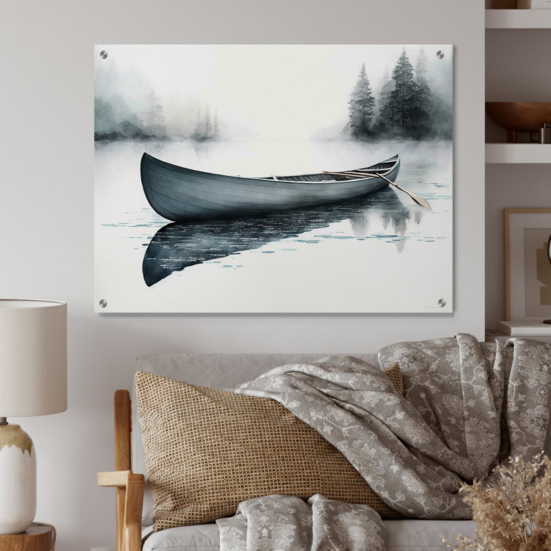 Canoe on the Lake II - Bateau côtier, décoration murale acrylique, H 12 po x l 20 po