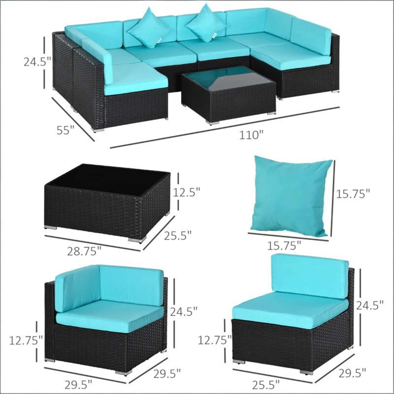 Ensemble de canapé modulaire d'extérieur avec table en verre trempé Reconfigurable