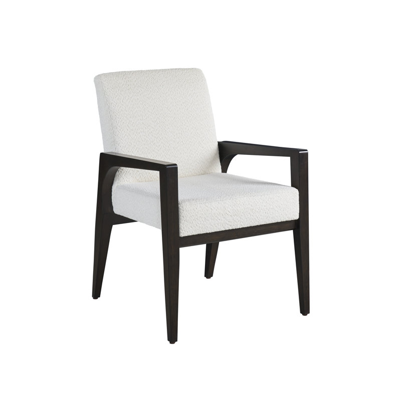 White Upholstered Arm Chair with Dark Wood Frame